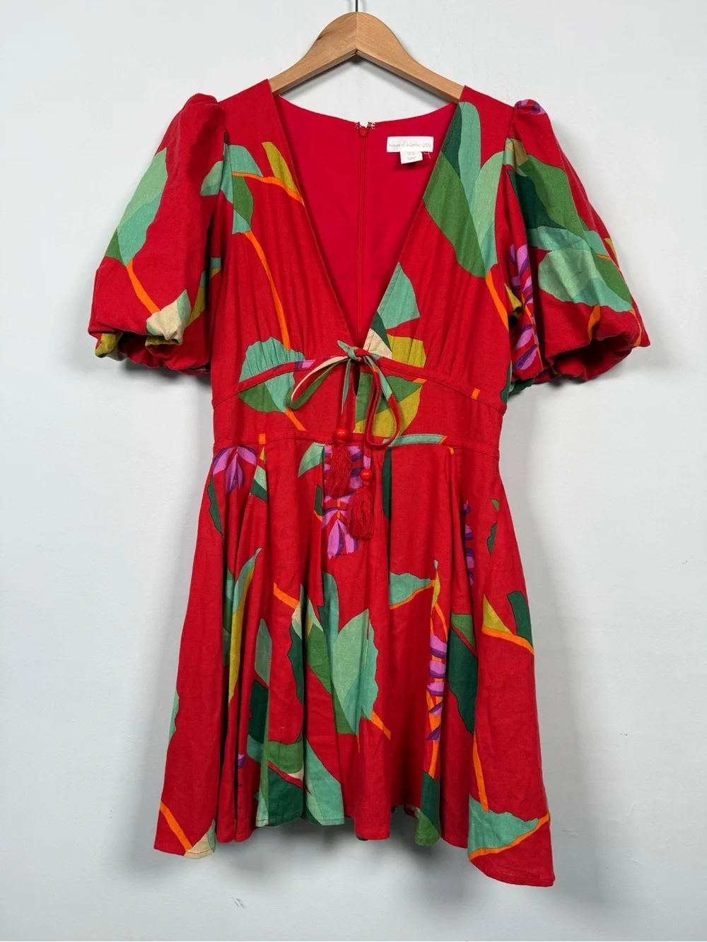 House of Harlow 1960 Red Floral Fit & Flare Puff Sleeve Mini Dress, Size 6